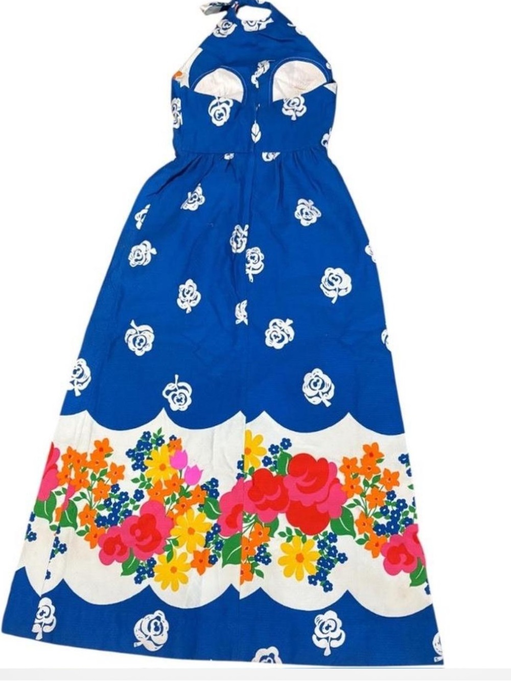 Vtg Malia Honolulu Floral Maxi Dress Halter Boho Resort A-Line Vacation Summer - Picture 3 of 7
